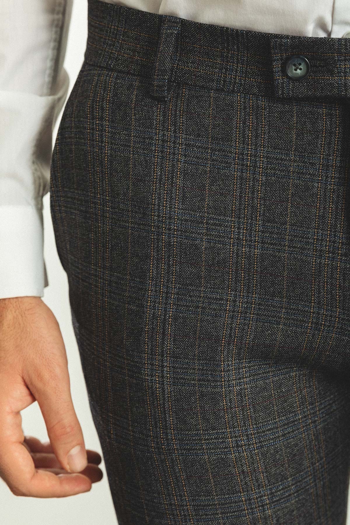 Ekoseli Slim Fit Klasik Yün Erkek Pantolon