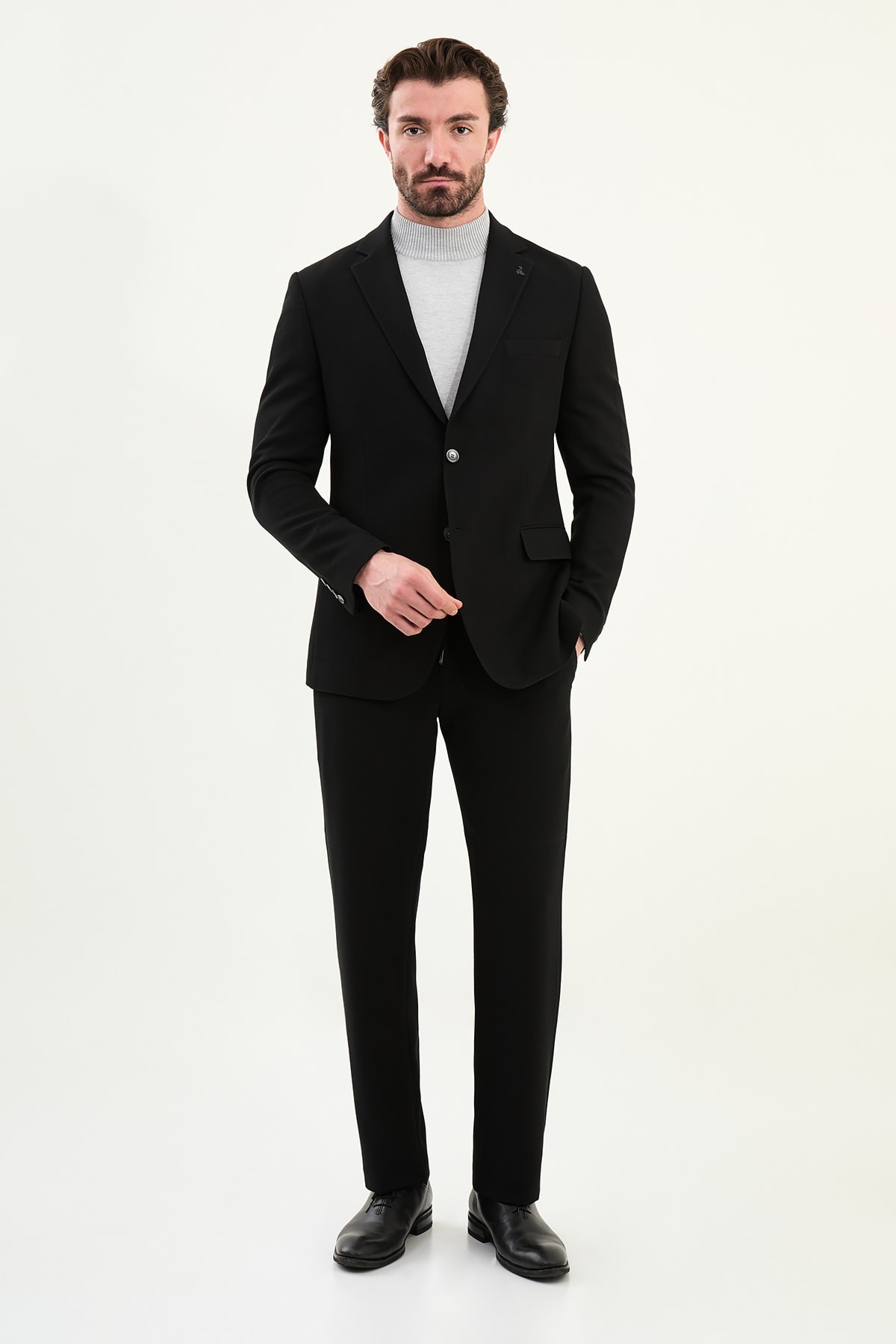 Desenli Slim Fit Torba Cep Beli Lastikli İpli Erkek Takım Elbise
