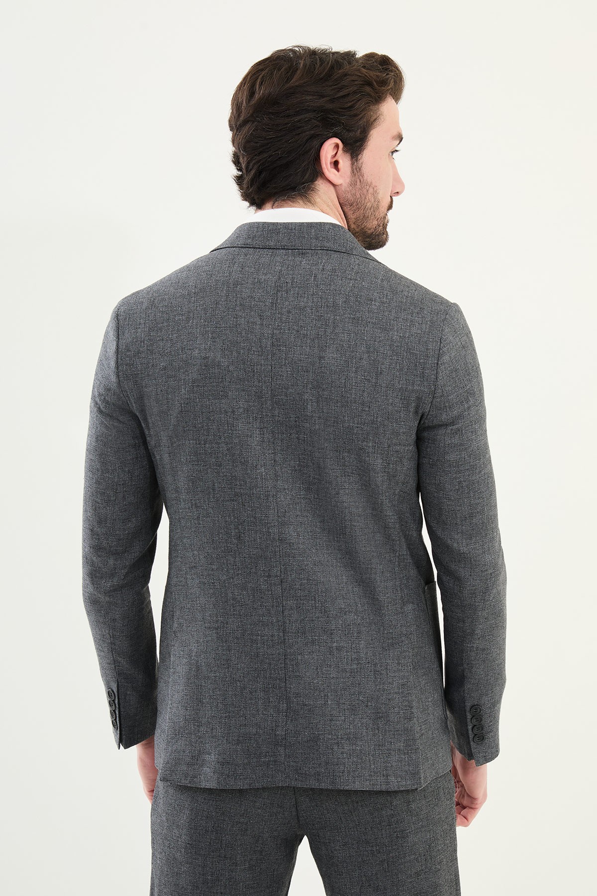 Desenli Slim Fit Torba Cep İpli Keten Erkek Takım Elbise