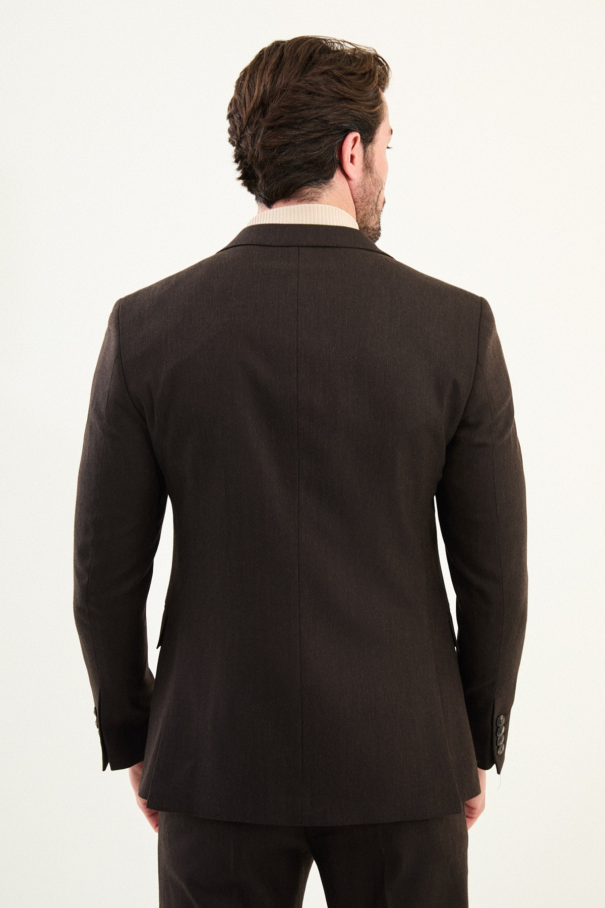 Desenli Slim Fit Mono Yaka Yün Erkek Takım Elbise