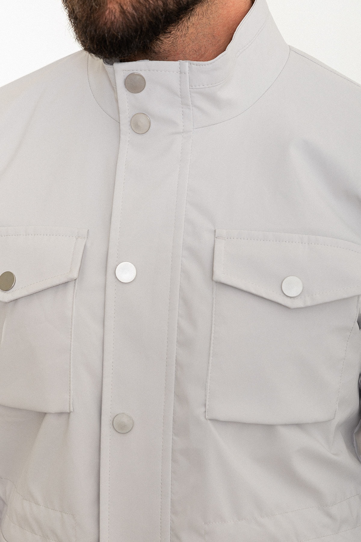 Düz Slim Fit Torba Cep Hakim Yaka Erkek Trenchcoat