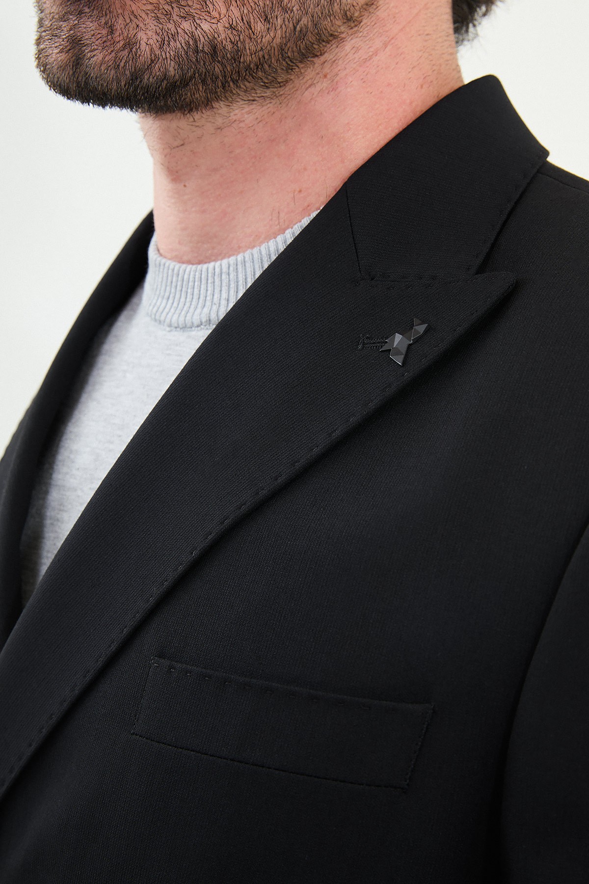Düz Slim Fit Geniş Yaka Kruvaze Erkek Takım Elbise