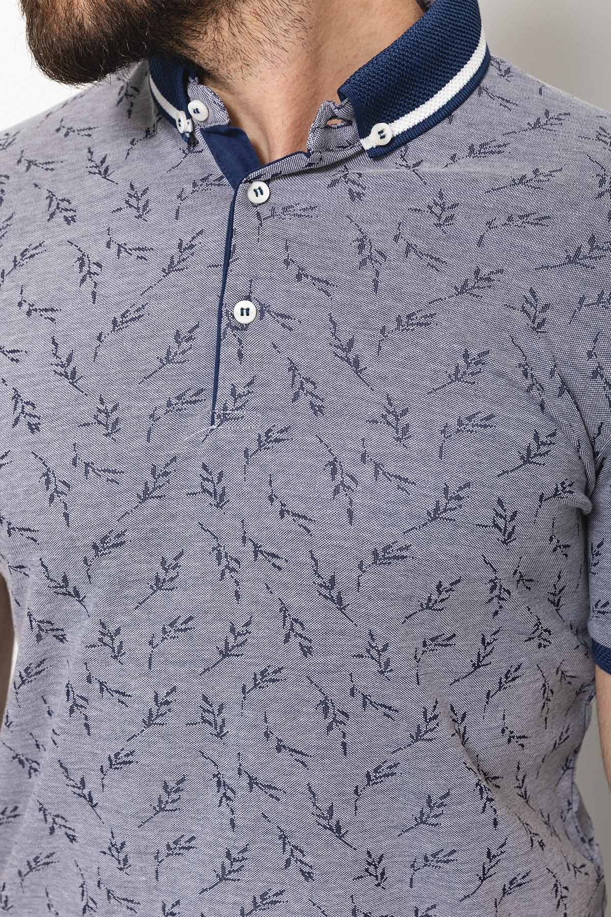 Çiçek Desenli Slim Fit Polo Yaka Erkek T-Shirt