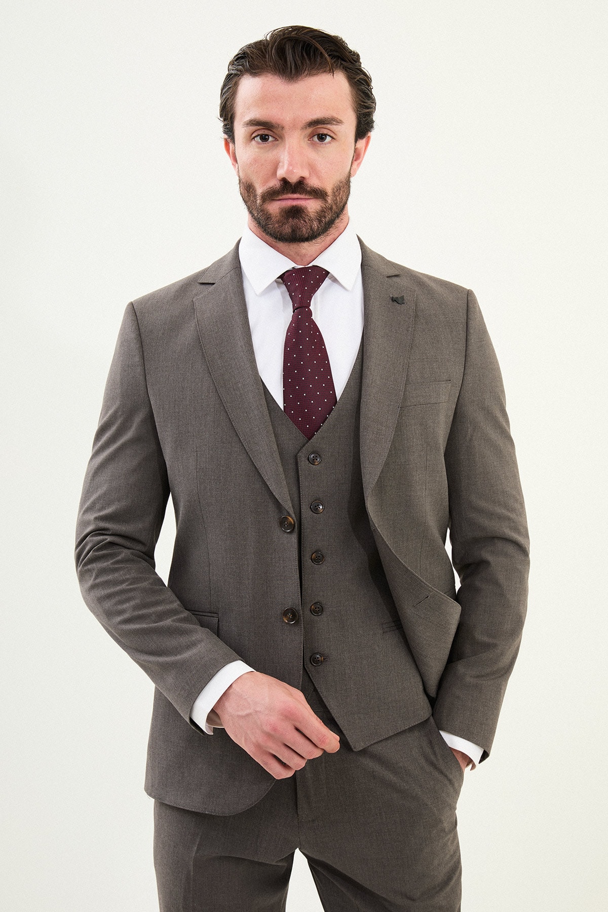 Düz Slim Fit Mono Yaka Klasik Erkek Takım Elbise - Antrasit