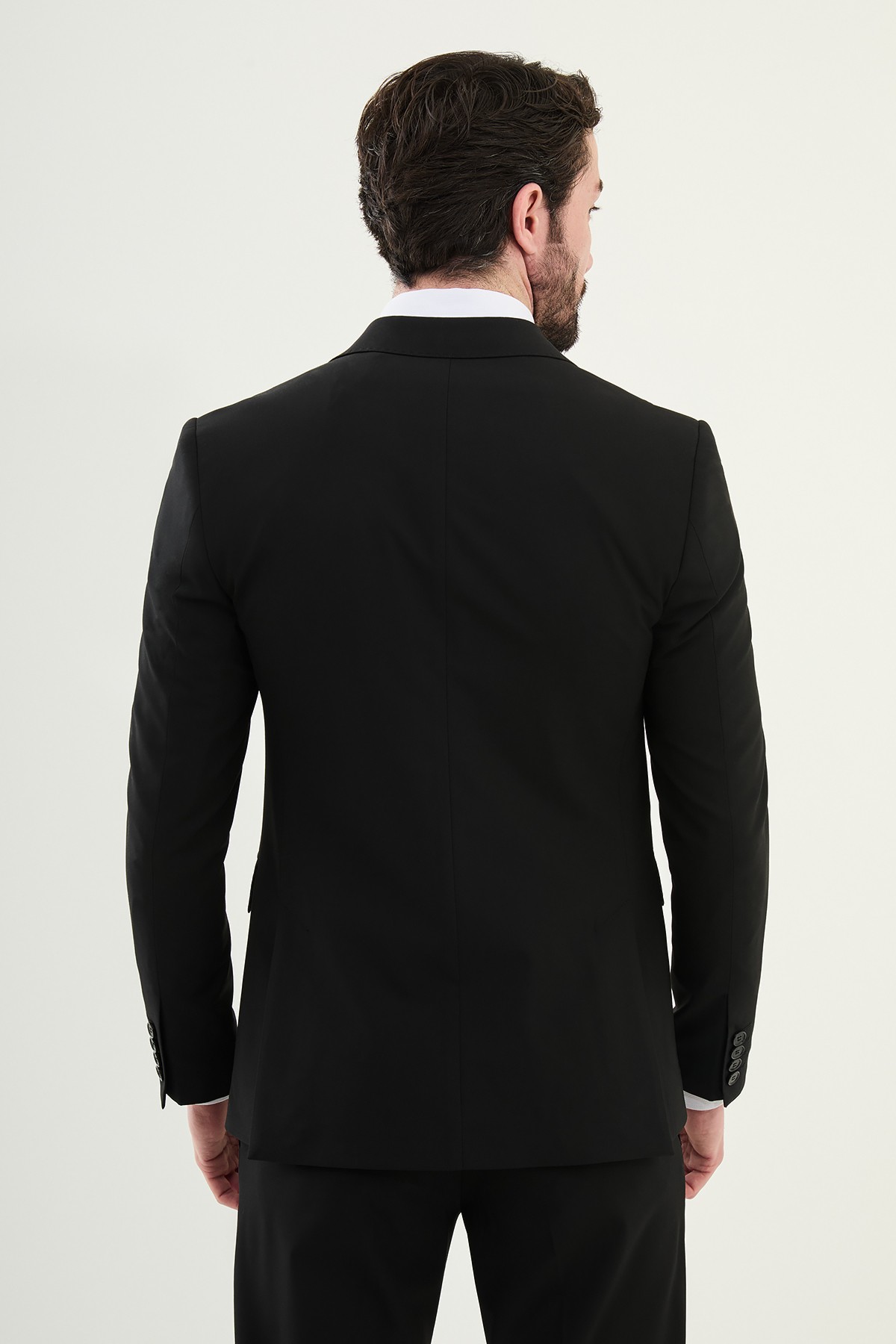 Düz Slim Fit Geniş Yaka Kruvaze Erkek Takım Elbise