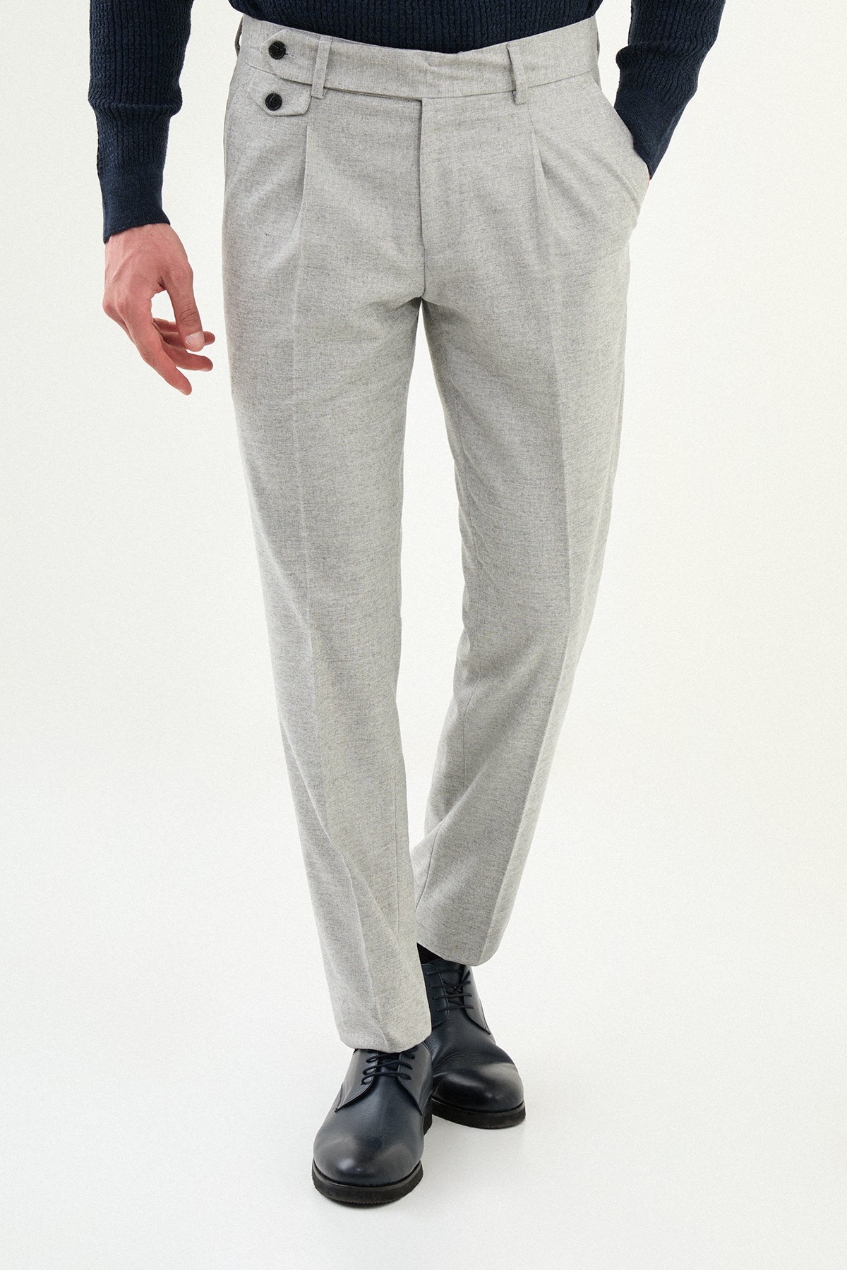 Dokulu Slimfit Pileli Erkek Pantolon - Gri