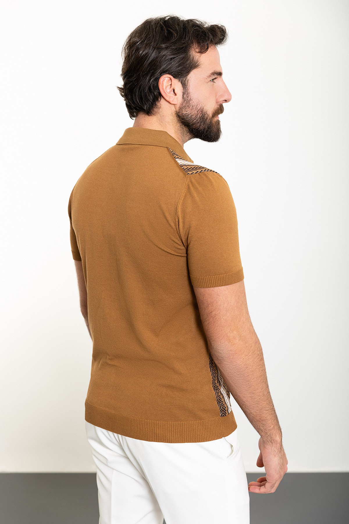 Desenli Slim Fit Polo Yaka Erkek Triko Gömlek