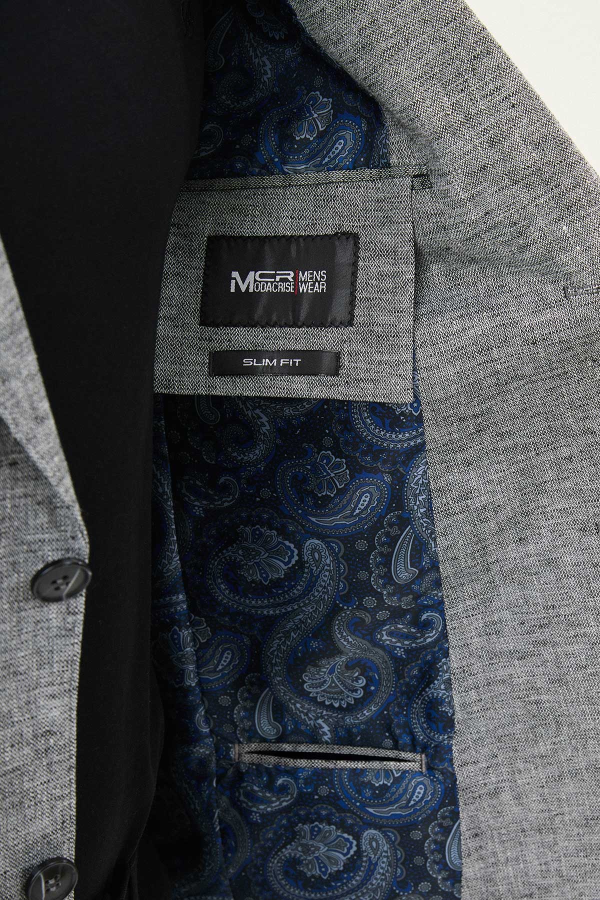 Kırçıllı Slim Fit Mono Yaka Keten Erkek Ceket