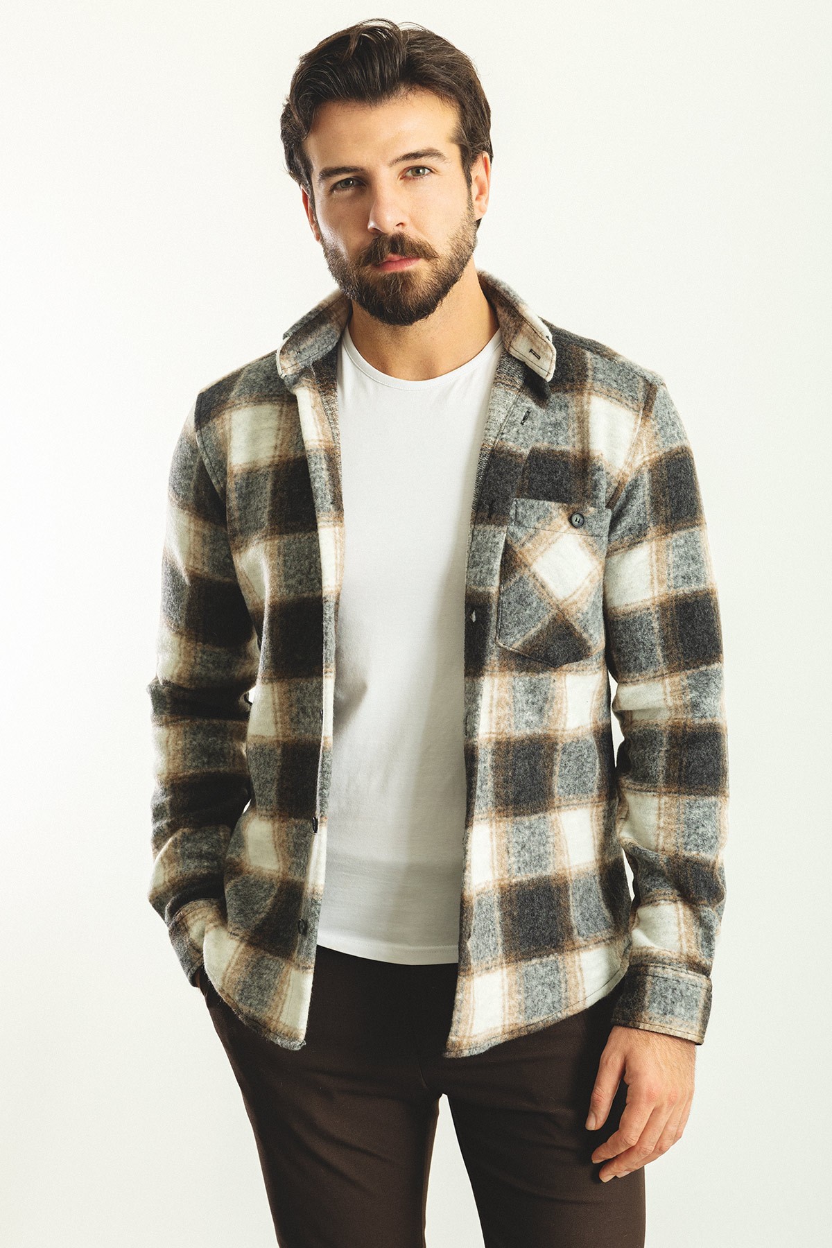 Kareli Slim Fit Yün Oduncu Erkek Gömlek