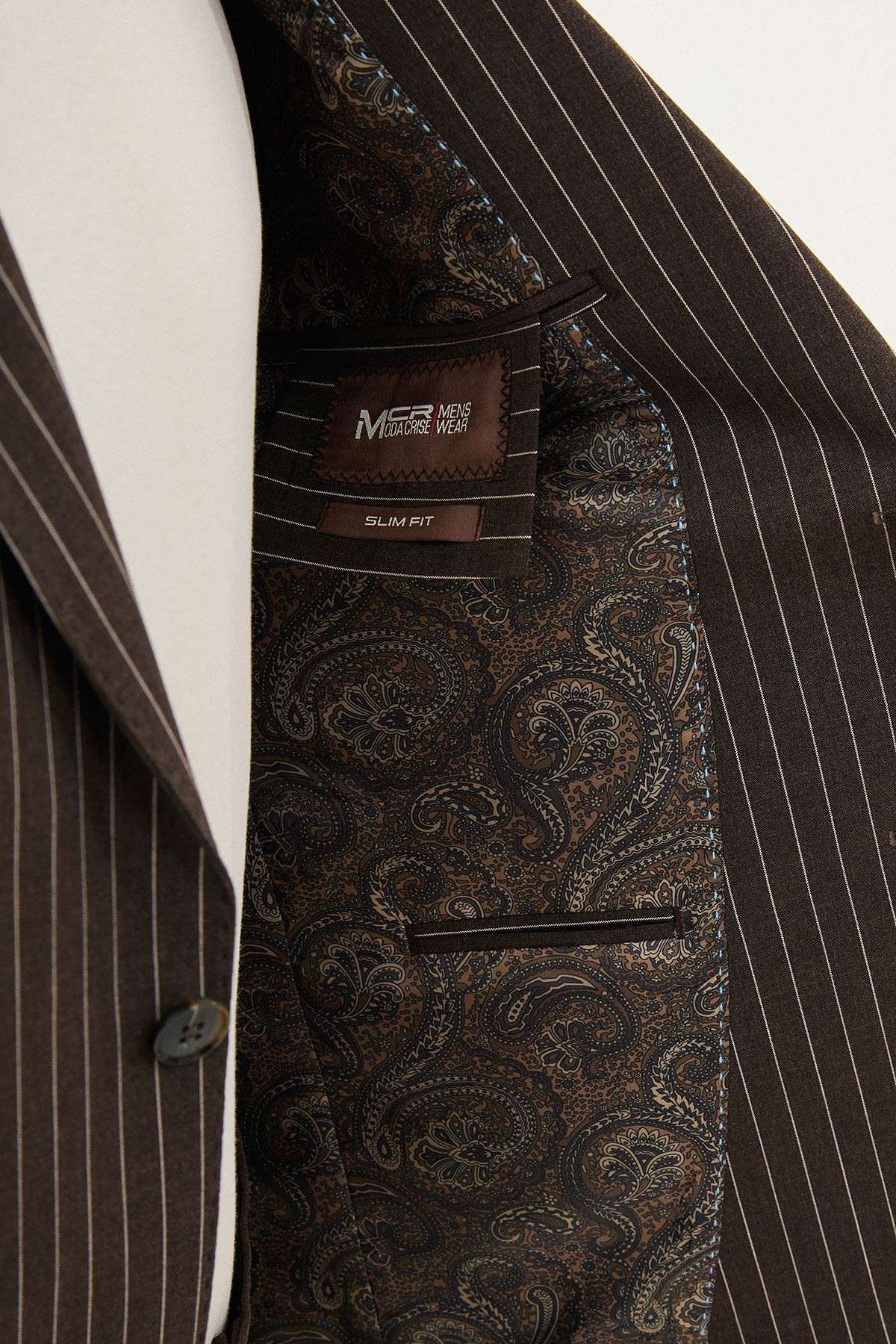 Çizgili Slim Fit Geniş Yaka Erkek Ceket