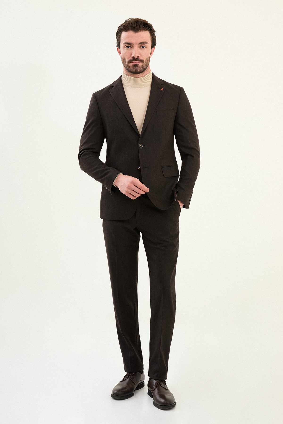 Desenli Slim Fit Mono Yaka Yün Erkek Takım Elbise
