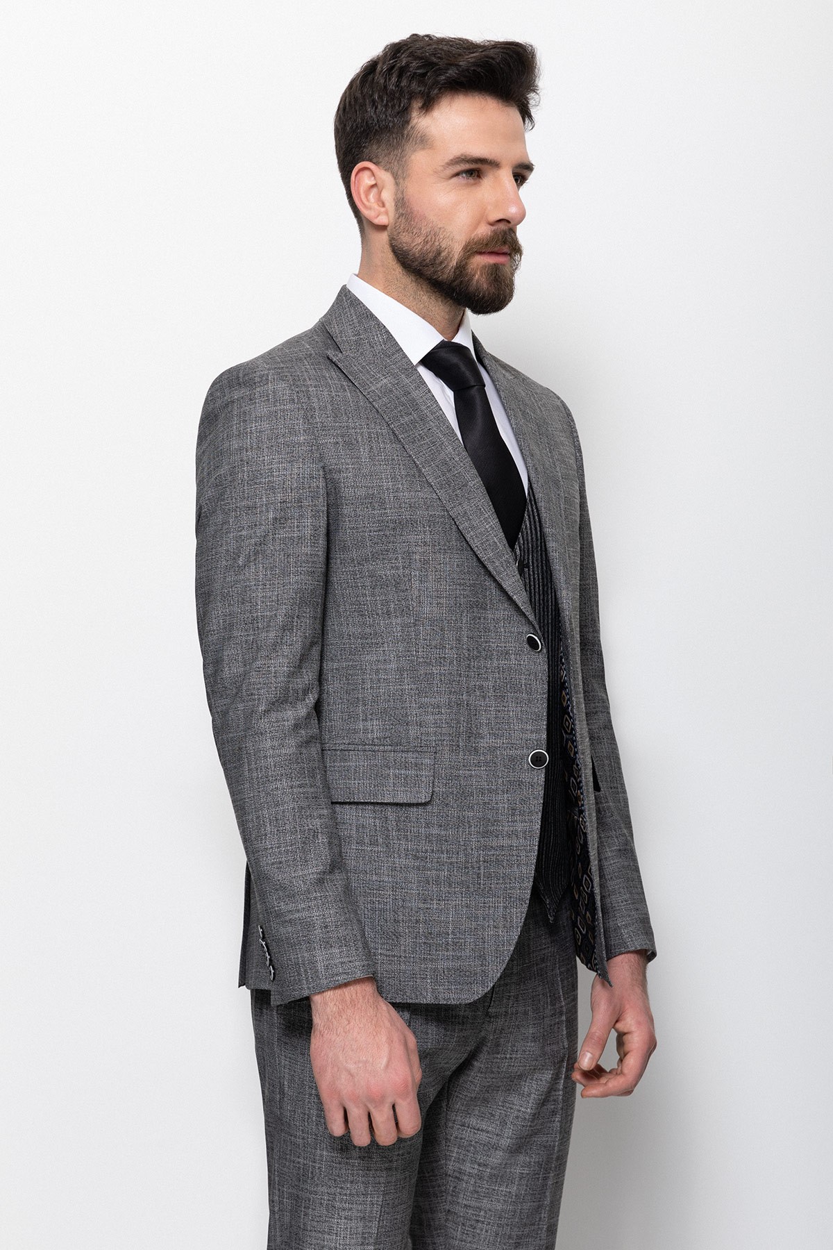 Kırçıllı Slim Fit Kırlangıc Yaka Erkek Takım Elbise