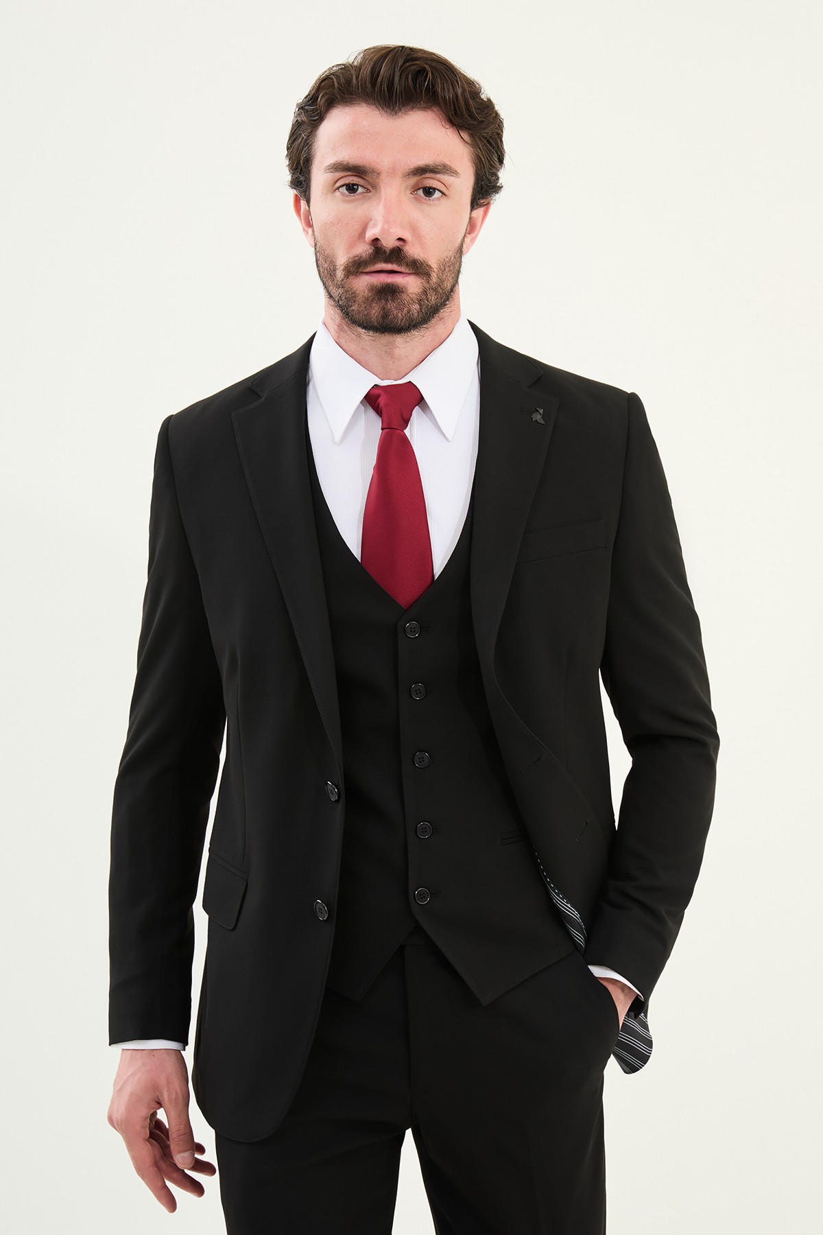 Düz Slim Fit Mono Yaka Klasik Erkek Takım Elbise