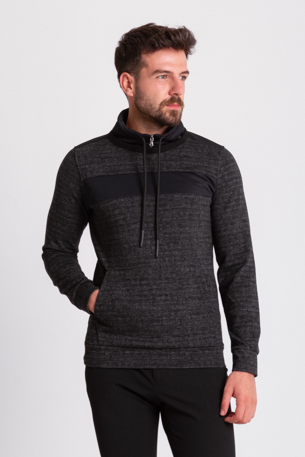 Kırçıllı Slim Fit Uzun Kollu Yarım Balıkçı Yaka Erkek Sweat
