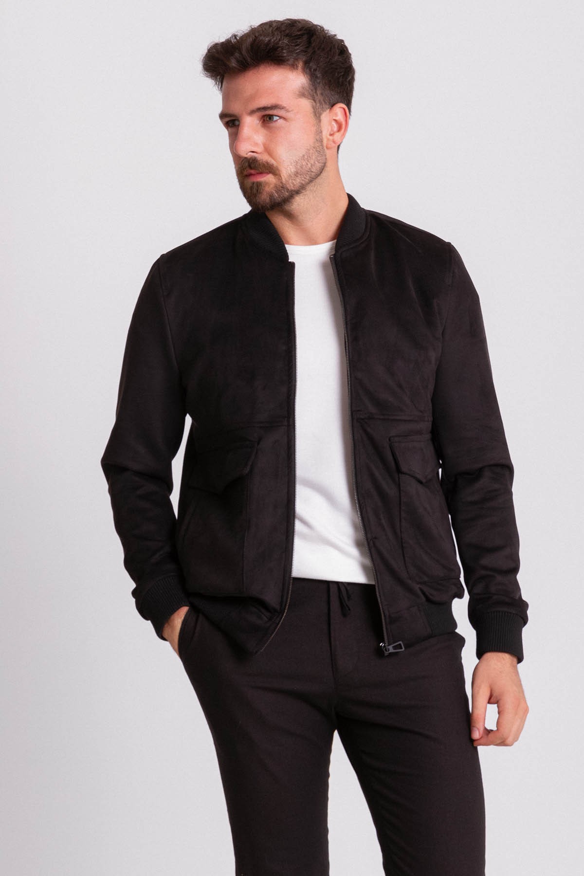 Düz Slim Fit Hakim Yaka Pilot Erkek Mont