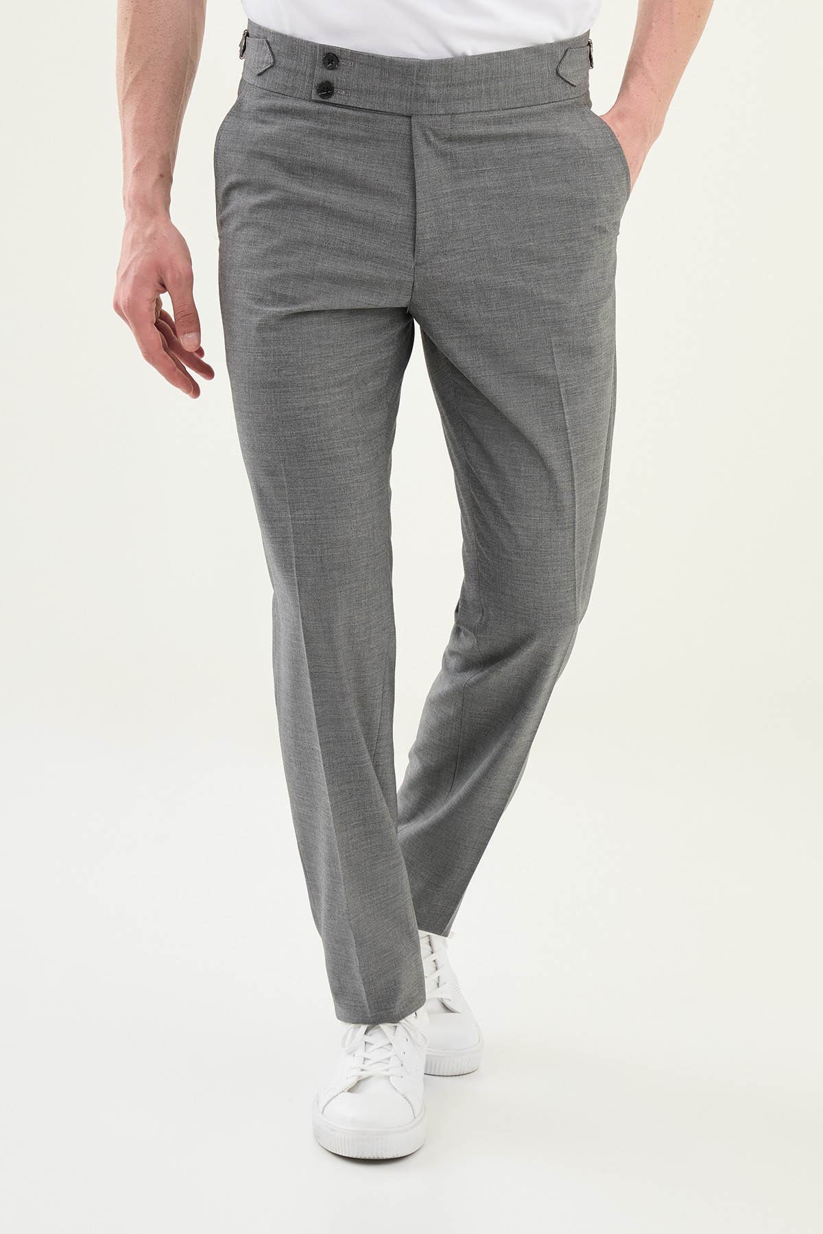 Düz Slim Fit Beli Tokalı Erkek Pantolon