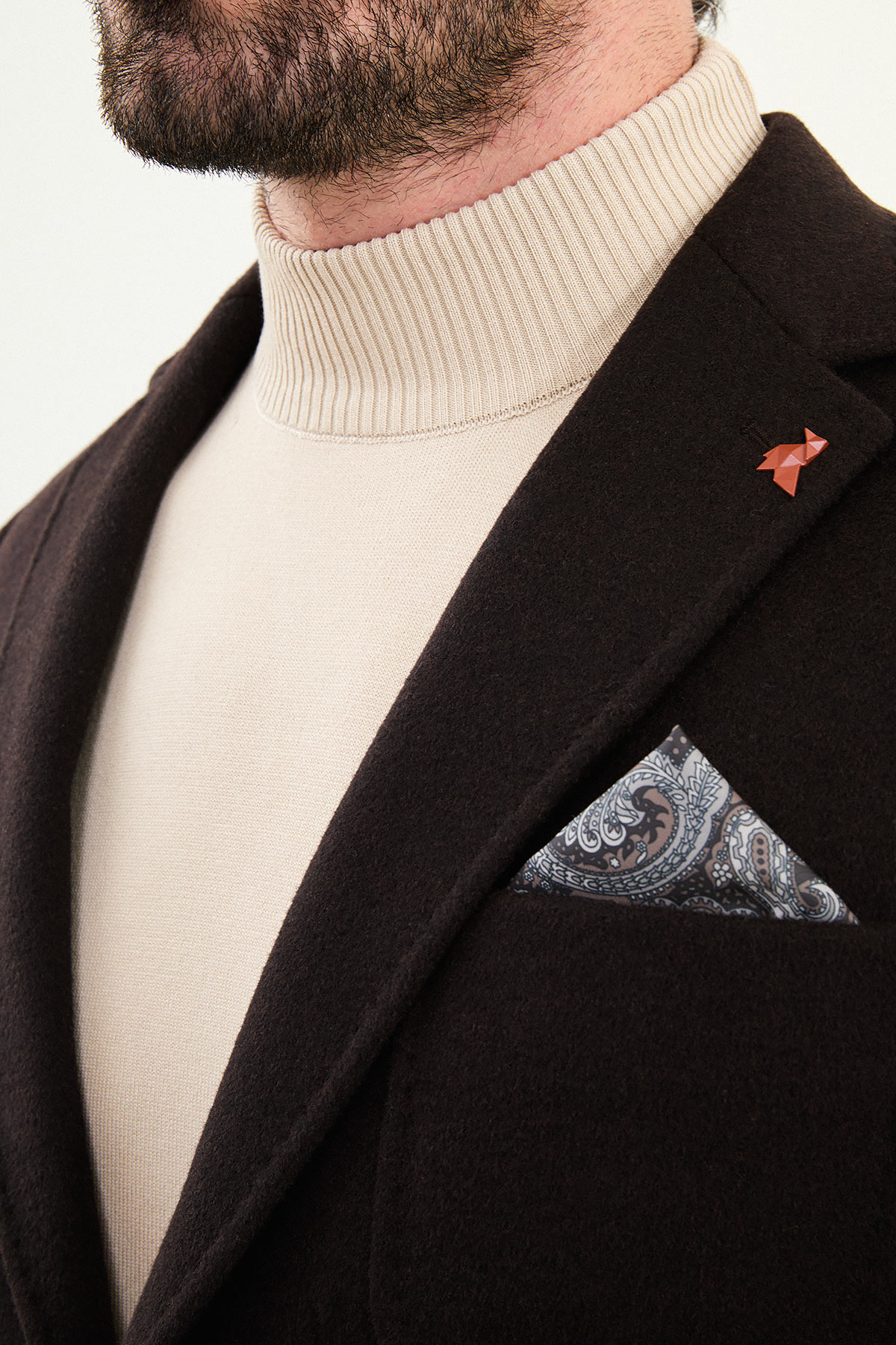 Düz Slim Fit Torba Cepli Mendil Detaylı Yün Erkek Ceket