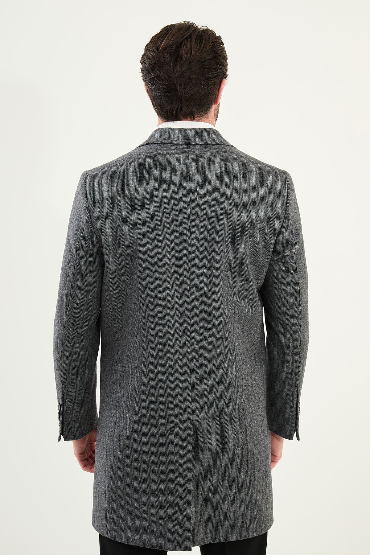 Desenli Slim Fit Mono Yaka Kaşe Erkek Kaban