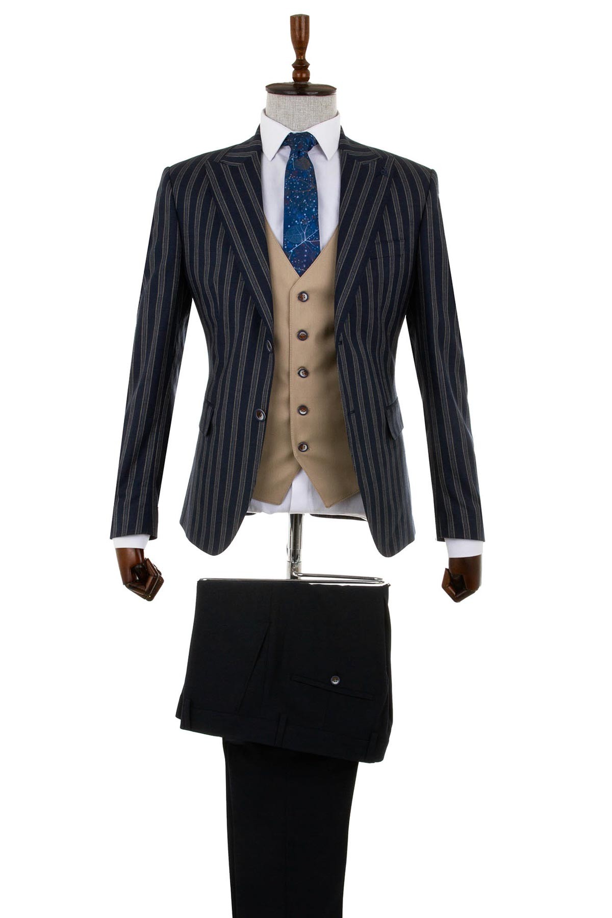 Çizgili Slim Fit Kombinli Erkek Takım Elbise