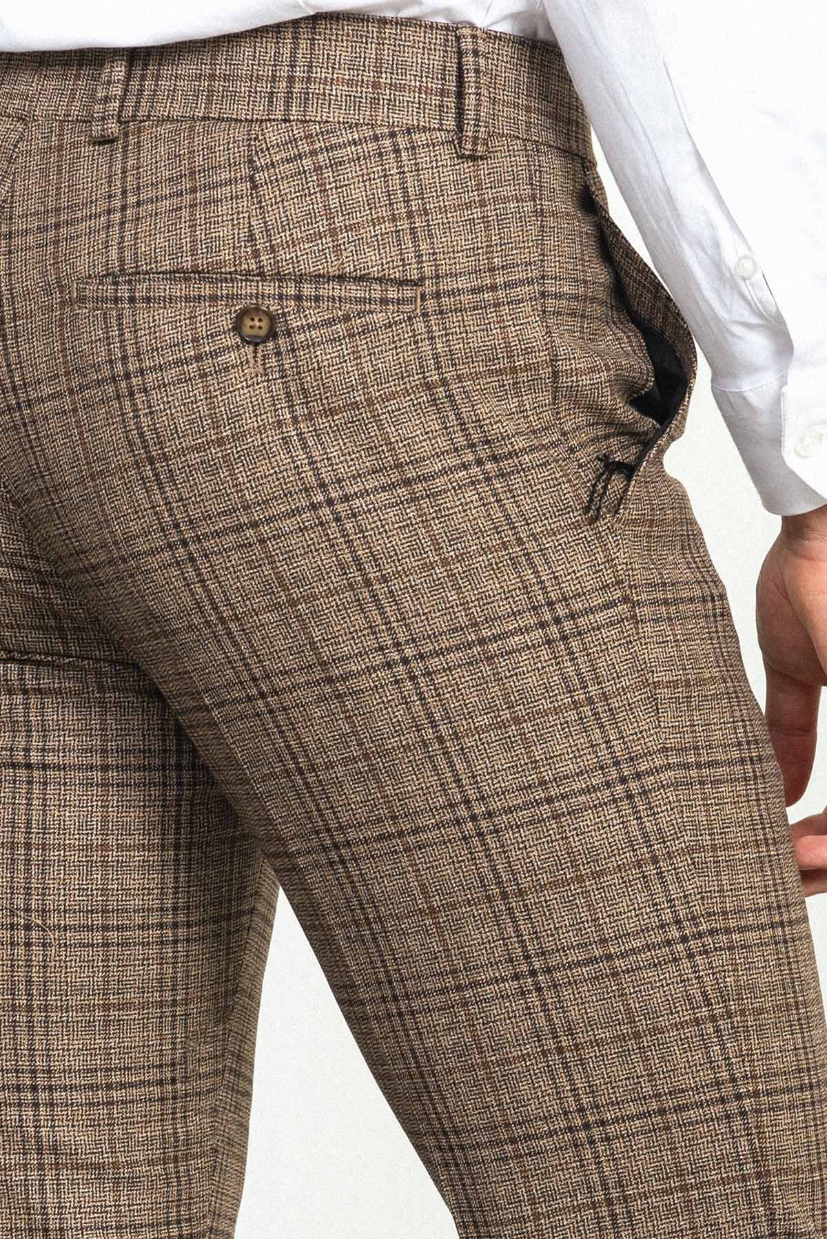 Ekoseli Slim Fit Klasik Yün Erkek Pantolon