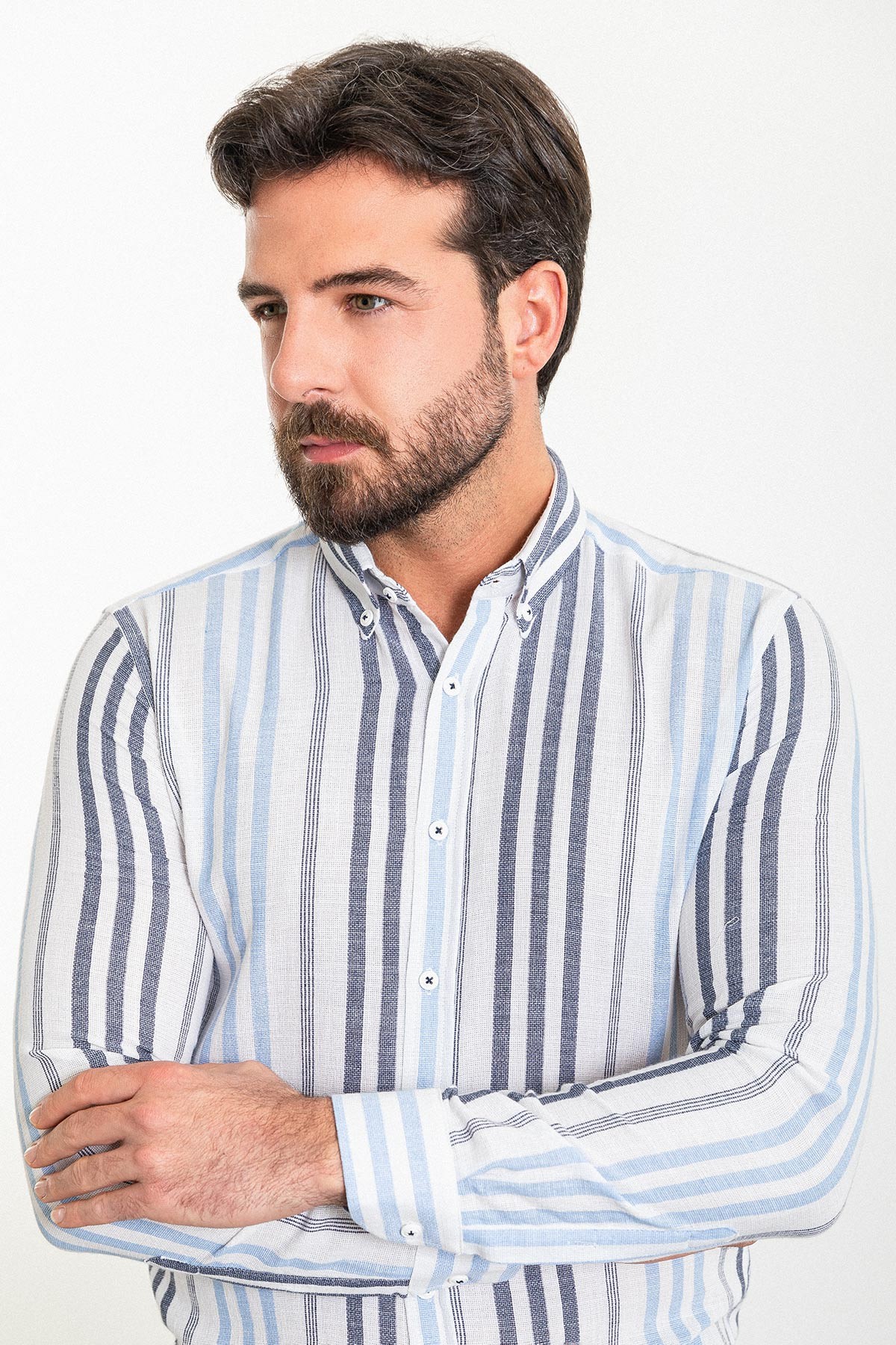 Çizgili Slim Fit Uzun Kollu Erkek Gömlek