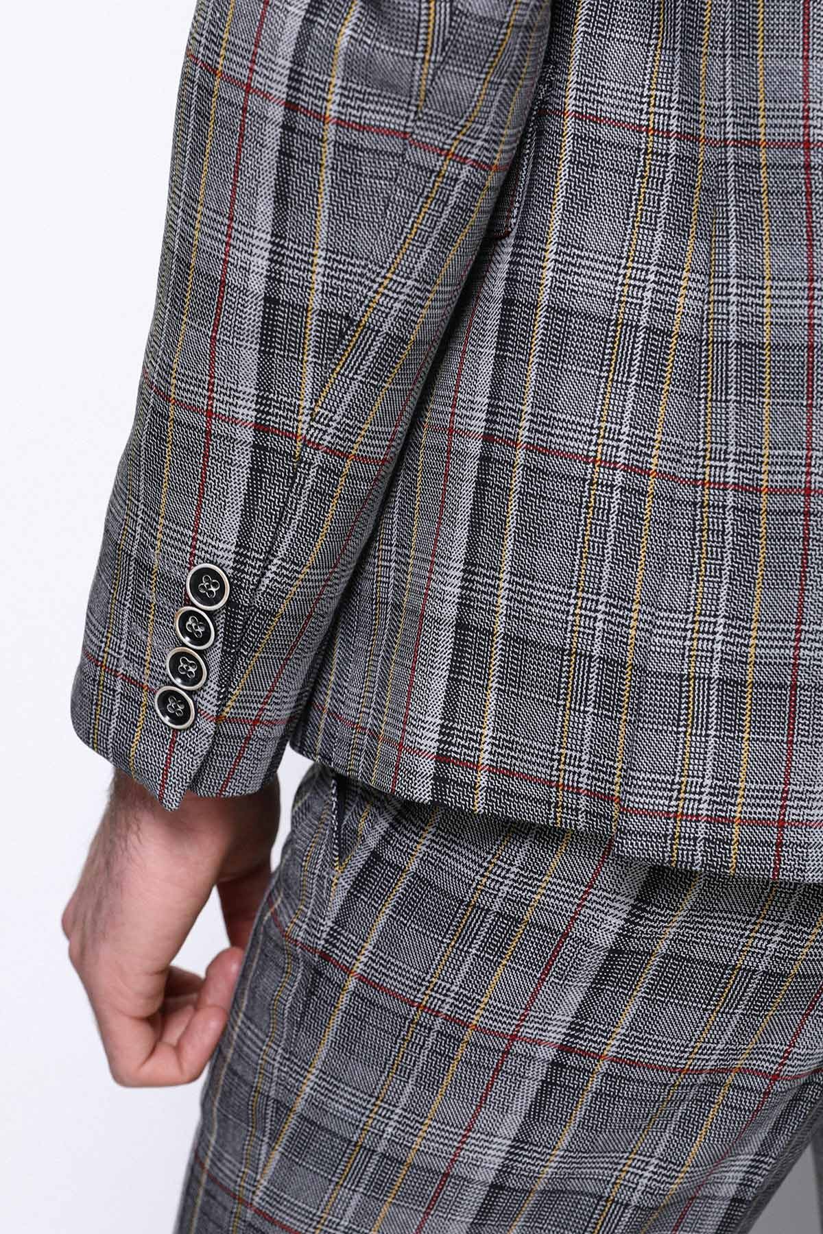 Slimfit Ekose Takım Elbise