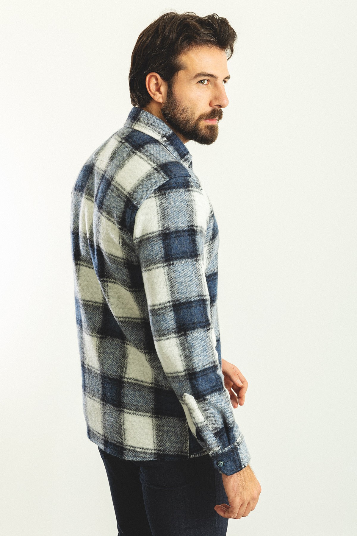 Ekoseli Slim Fit Yün Erkek Oduncu Gömlek