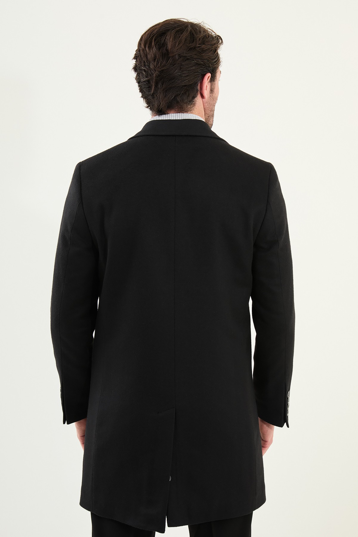 Düz Slim Fit Mono Yaka Klasik Yün Erkek Kaban