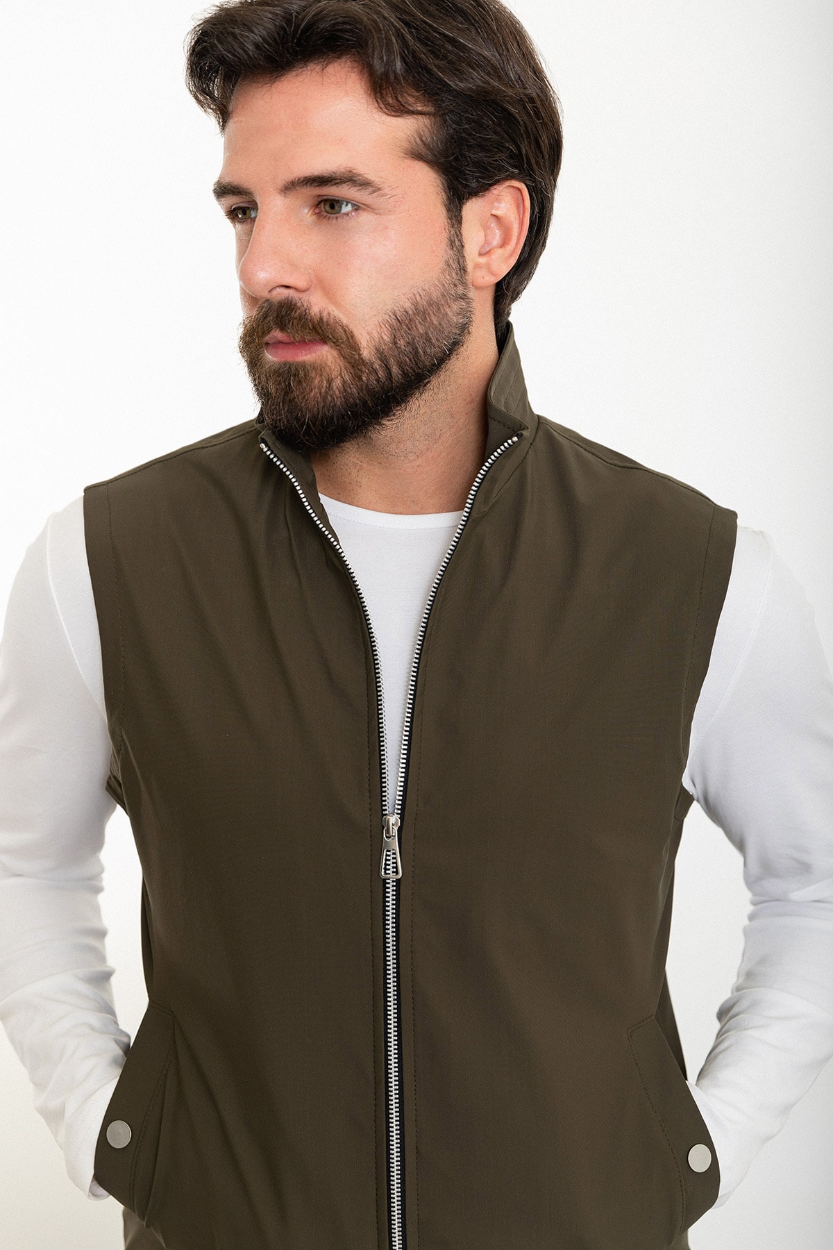 Düz Slim Fit Hakim Yaka Erkek Yelek