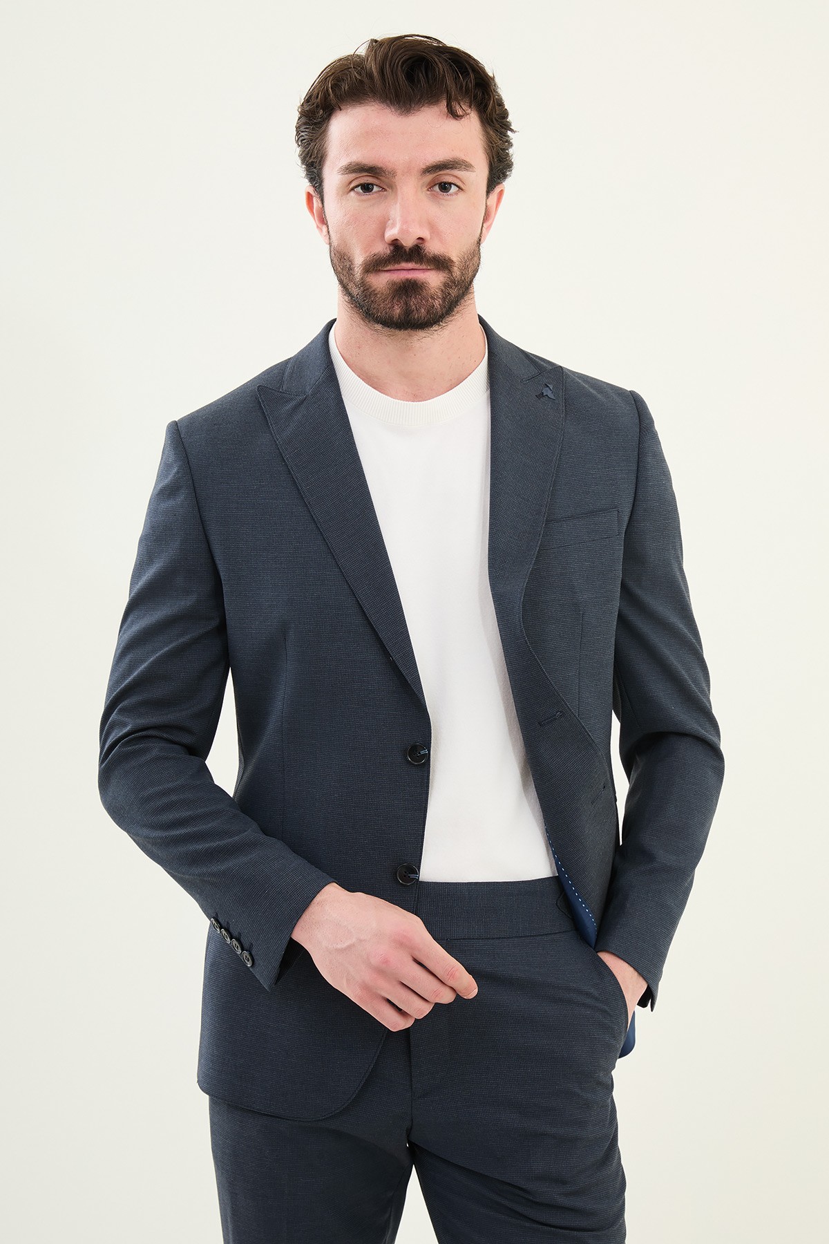 Desenli Slim Fit Geniş Yaka Erkek Takım Elbise