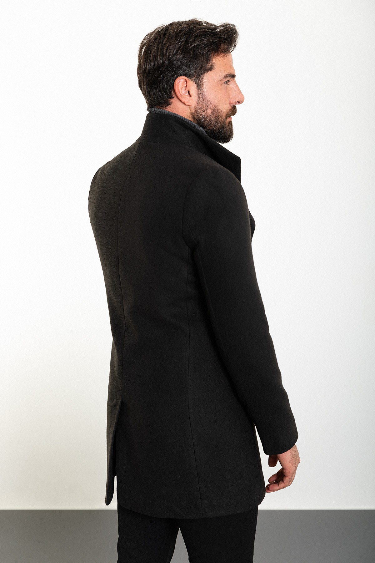 Düz Slim Fit Şal Yaka Kaşe Erkek Kaban