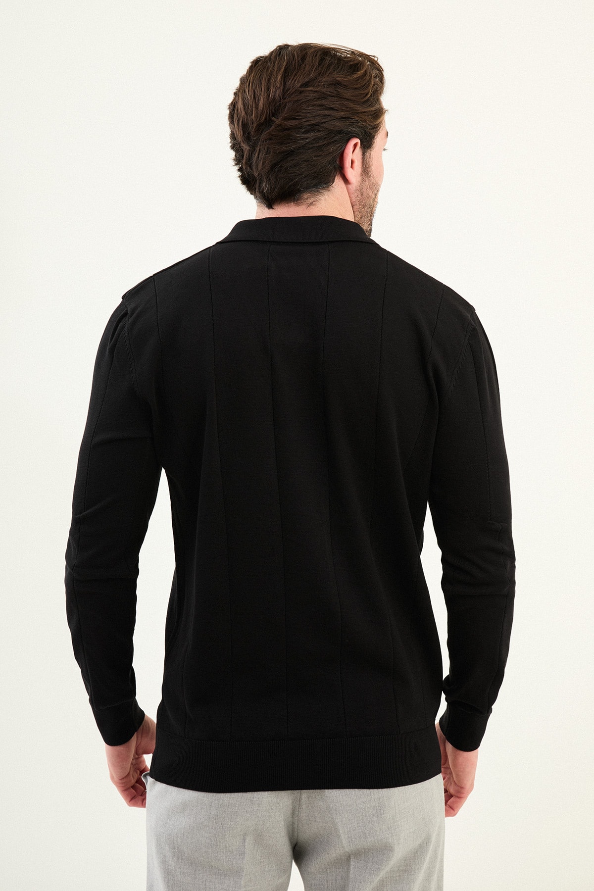 Çizgili Slim Fit Apaç Yaka Erkek Kazak
