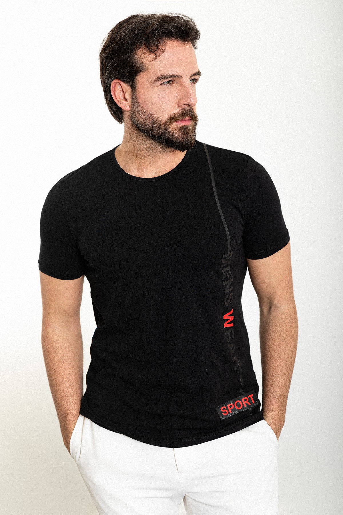 Baskılı Slim Fit Bisiklet Yaka Erkek T-Shirt