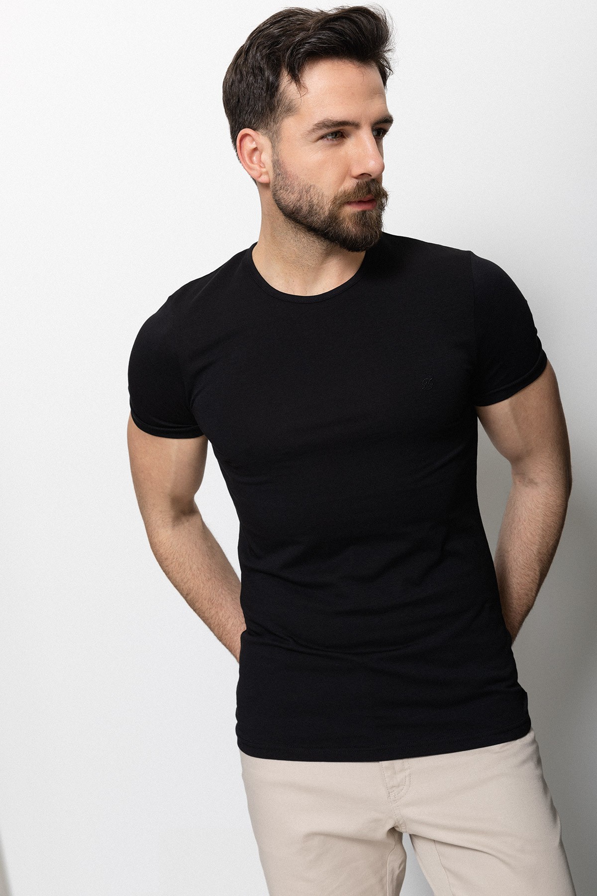 Düz Super Slim Fit Bisiklet Yaka Basic Erkek T-Shirt