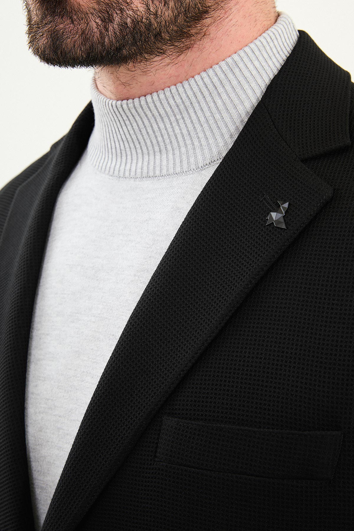 Desenli Slim Fit Torba Cep Beli Lastikli İpli Erkek Takım Elbise