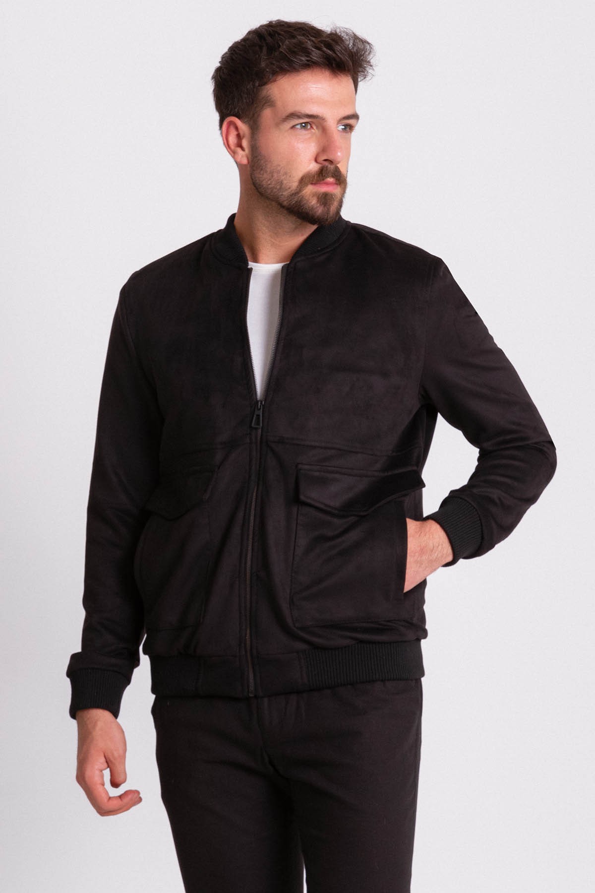Düz Slim Fit Hakim Yaka Pilot Erkek Mont