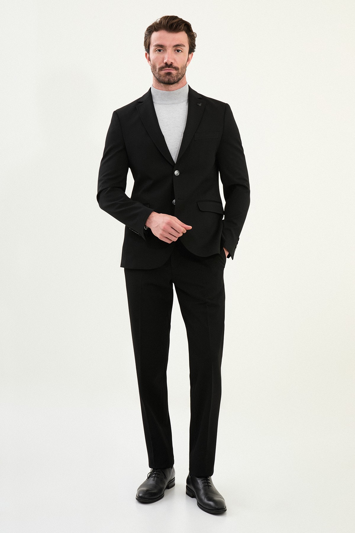 Düz Slim Fit Mono Yaka Klasik Yün Erkek Takım Elbise