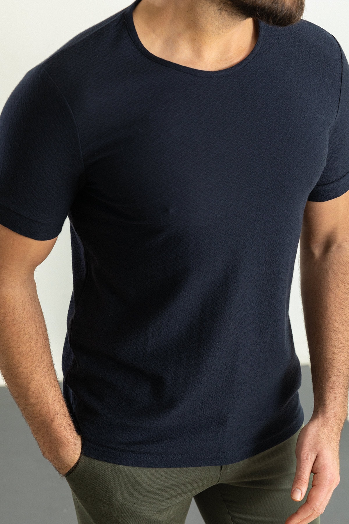 Desenli Slim Fit Bisiklet Yaka Erkek T-Shirt