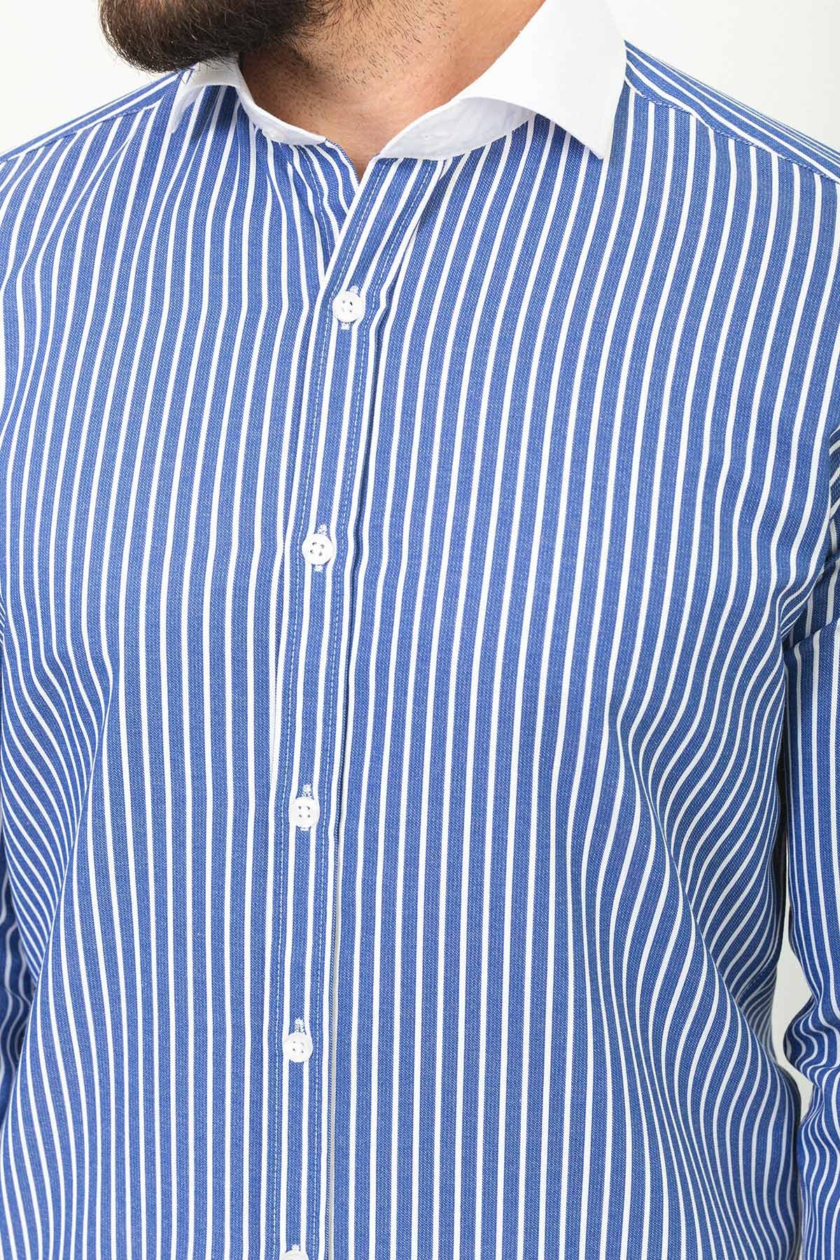 Çizgili Slim Fit İtalyan Yaka Erkek Gömlek