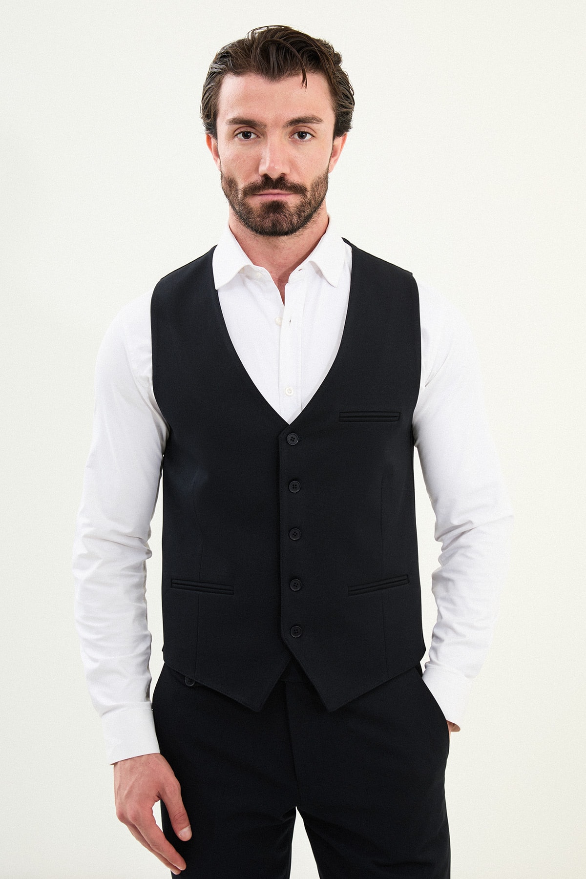 Düz Slim Fit Klasik Erkek Yelek - Lacivert