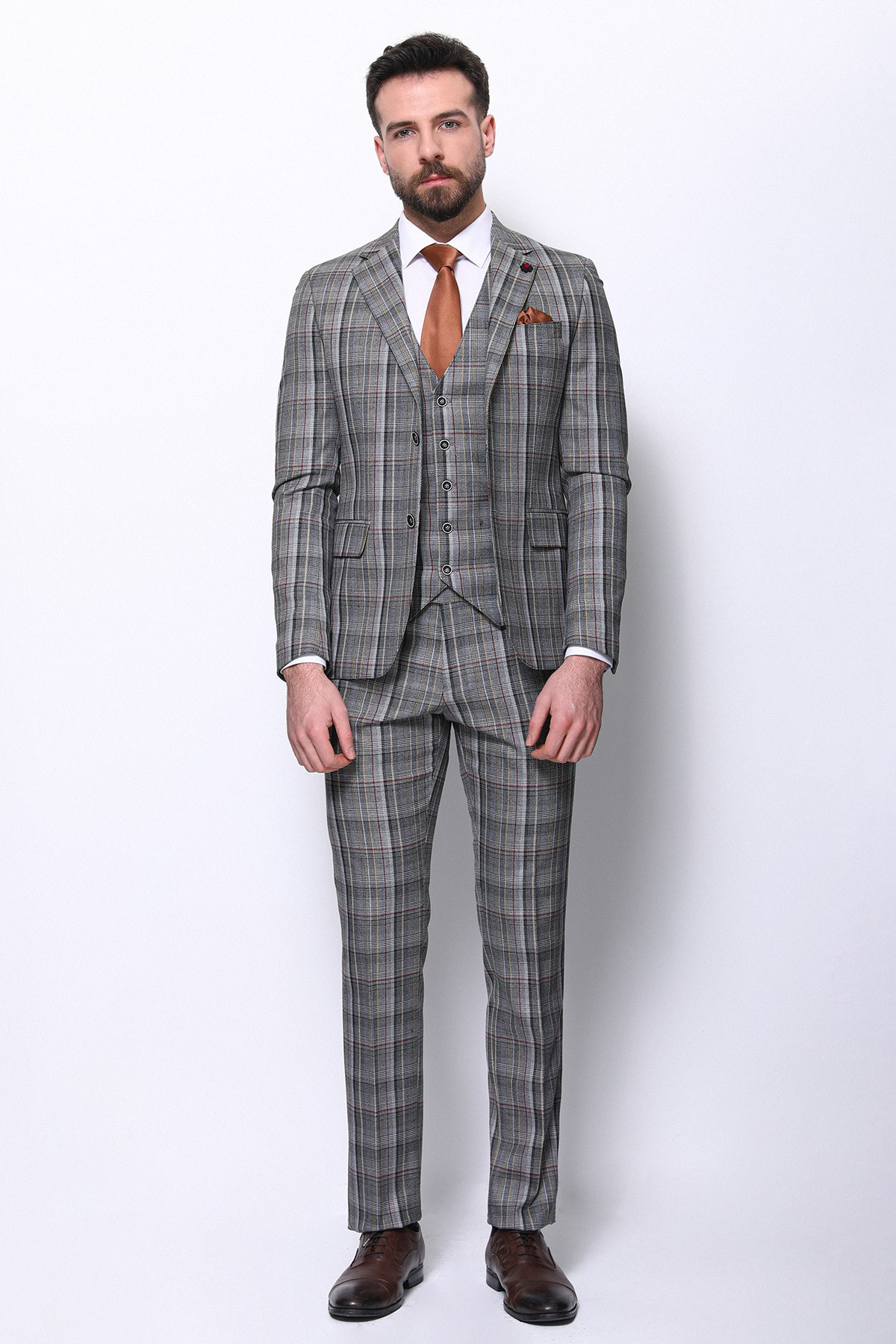 Slimfit Ekose Takım Elbise