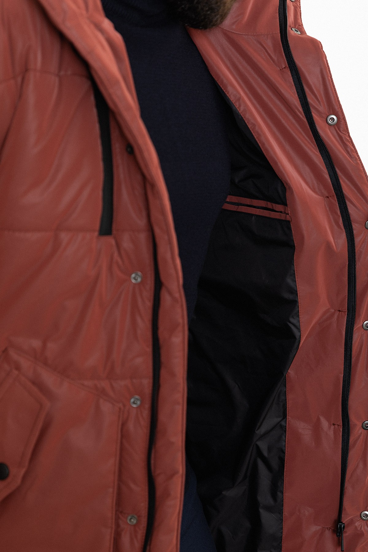 Düz Slim Fit Fermuar Detaylı Kapüşonlu Erkek Kaban