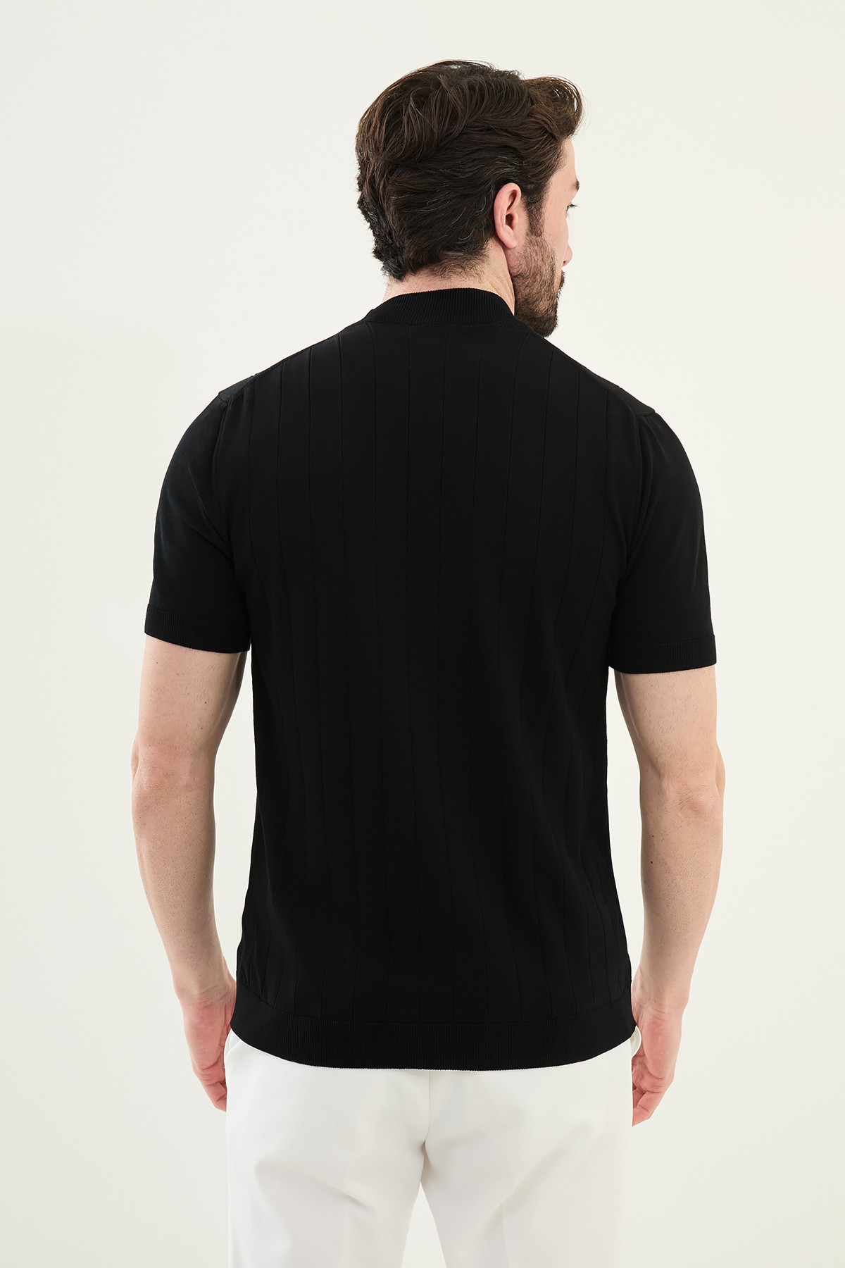 Çizgili Slim Fit Yarım Balıkçı Yaka Erkek Triko T-Shirt