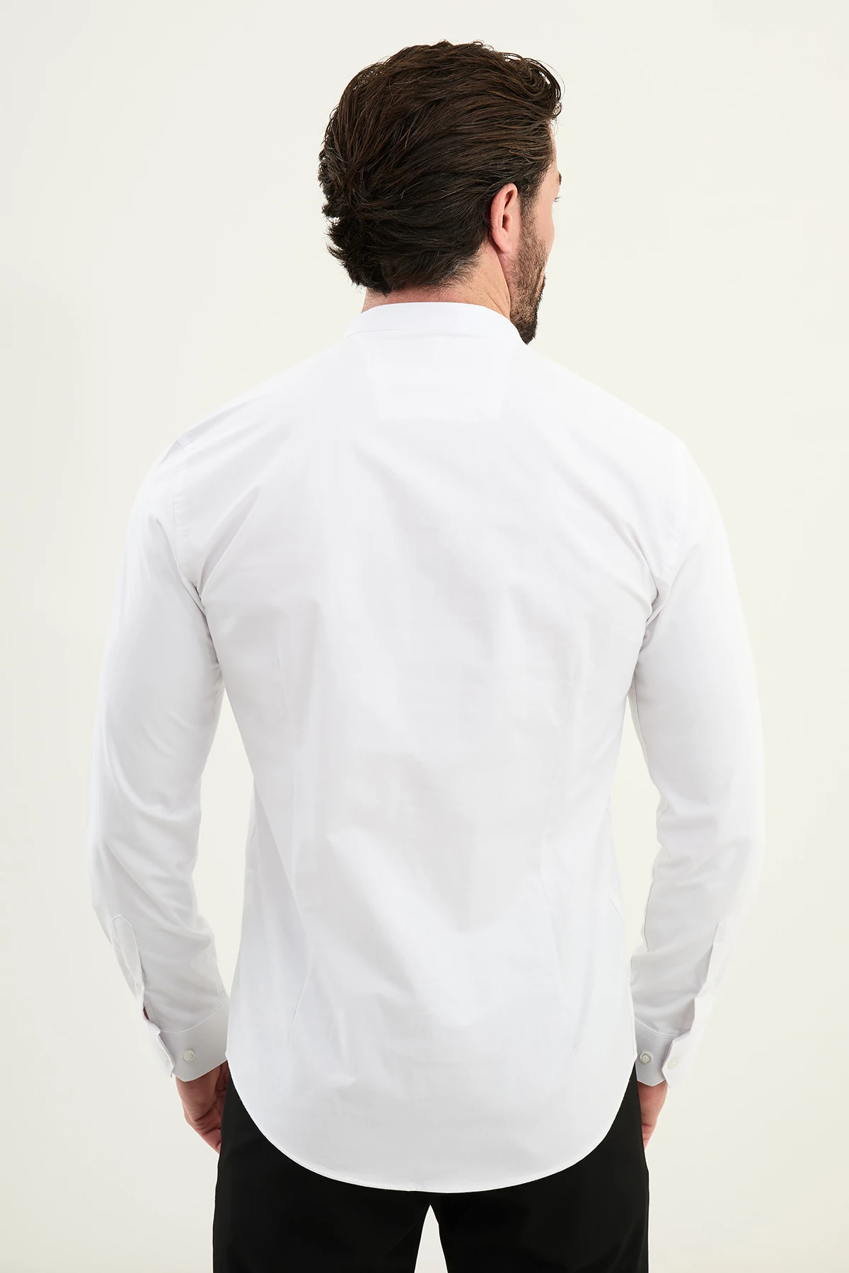 İnce Çizgili Slim Fit Hakim Yaka Uzun Kollu Pamuk Erkek Gömlek