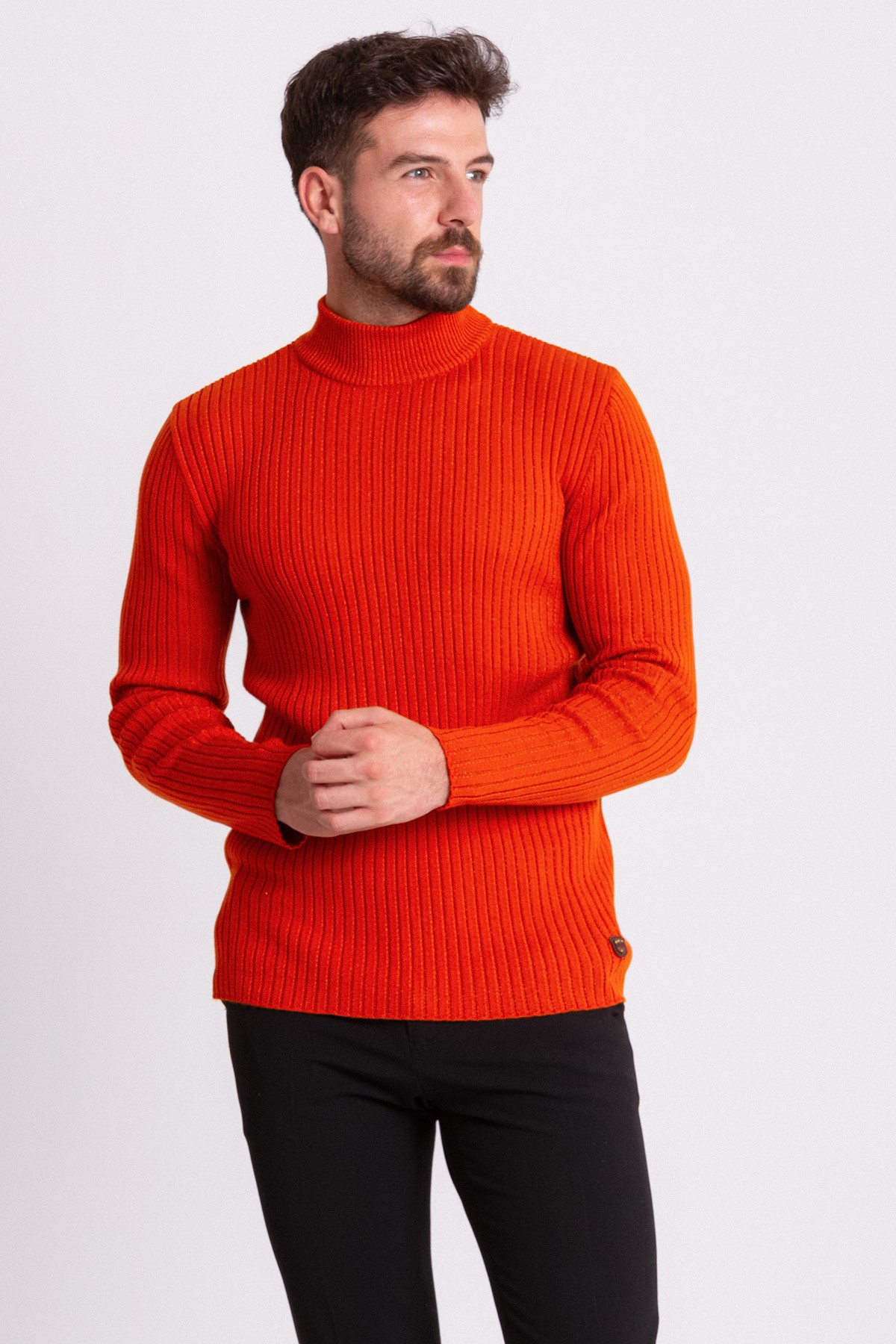 Fitilli Slim Fit Erkek Yarım Balıkçı Yaka Kazak