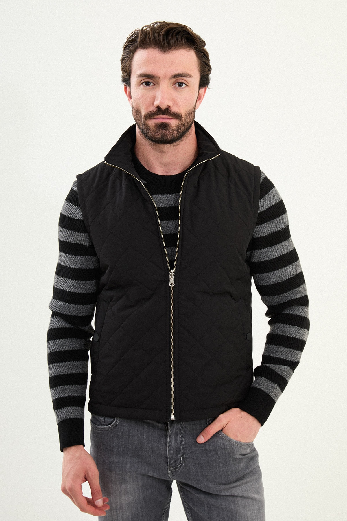 Çift Taraflı Slim Fit Hakim Yaka Erkek Yelek