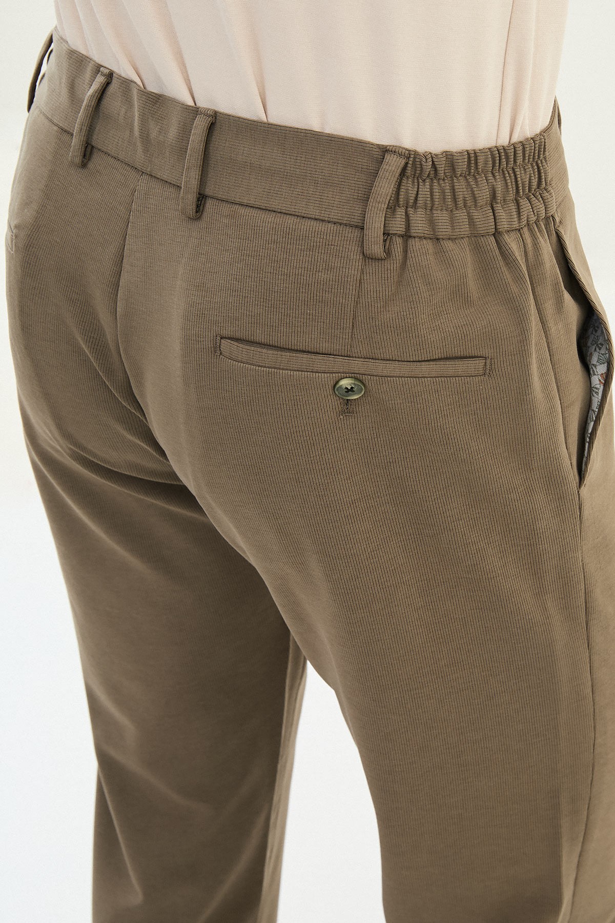 Çizgili Super Slim Fit Beli Lastikli İpli Erkek Pantolon