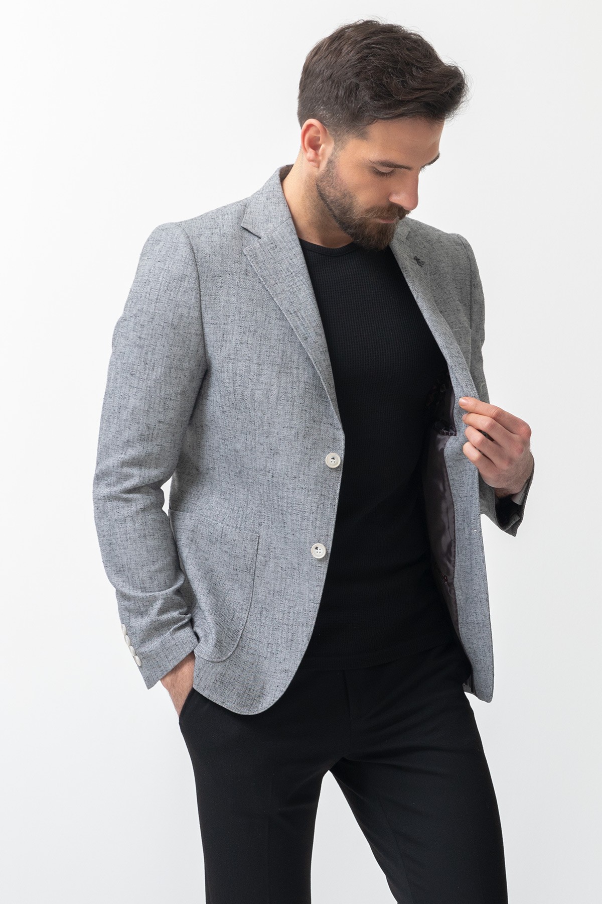 Desenli Torba Cep Slim Fit Erkek Ceket