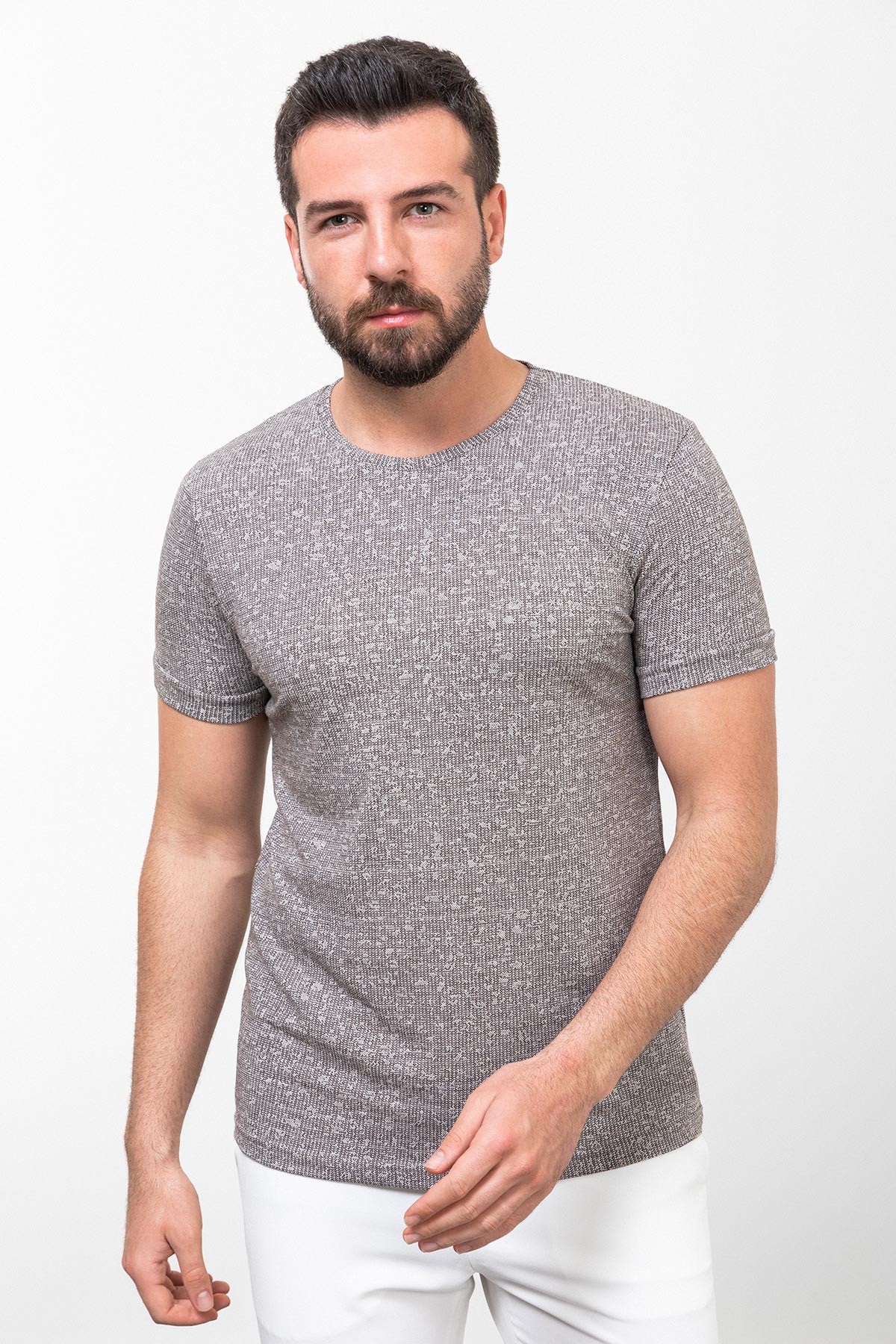 Desenli Slim Fit Bisiklet Yaka Erkek T-Shirt