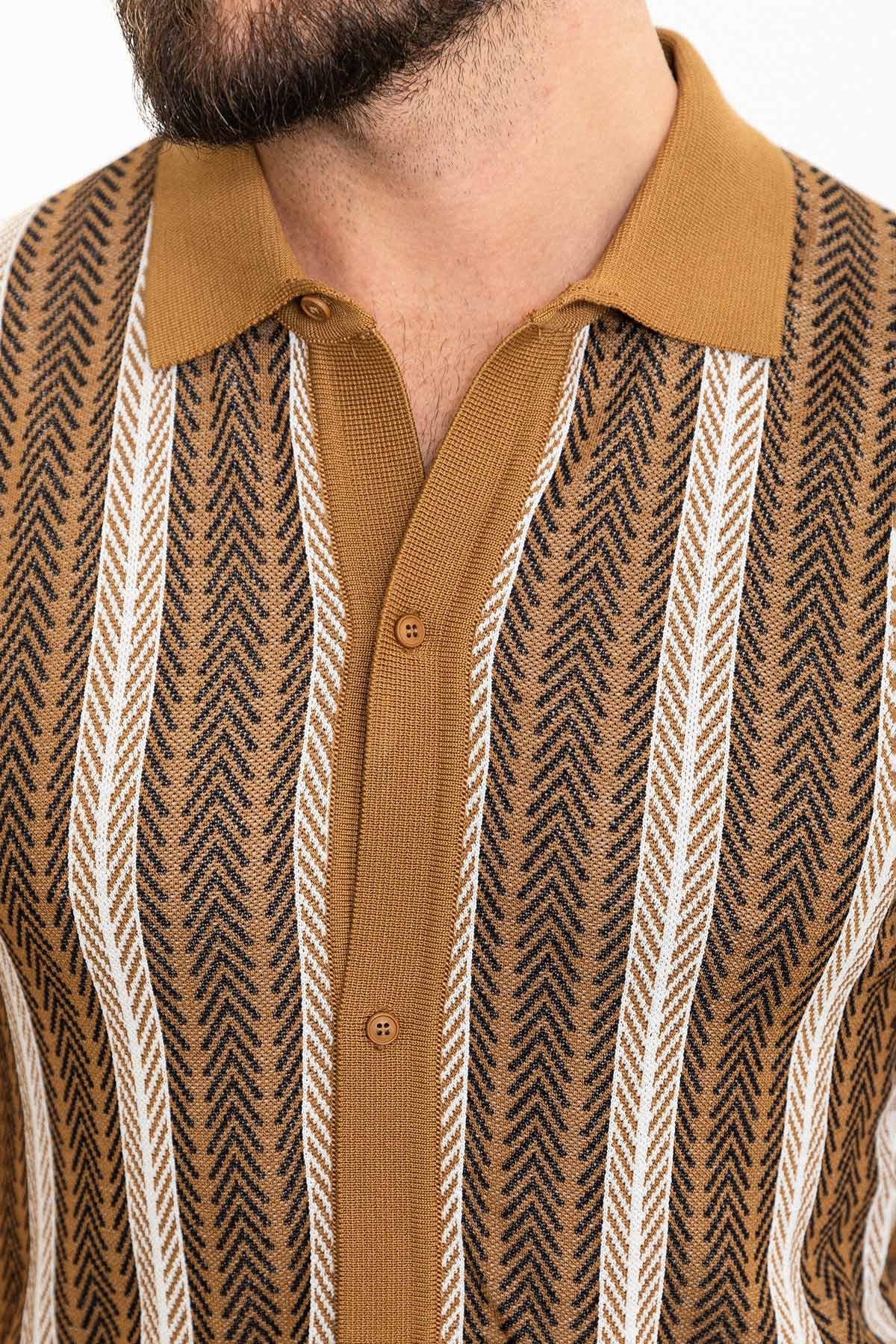 Desenli Slim Fit Polo Yaka Erkek Triko Gömlek